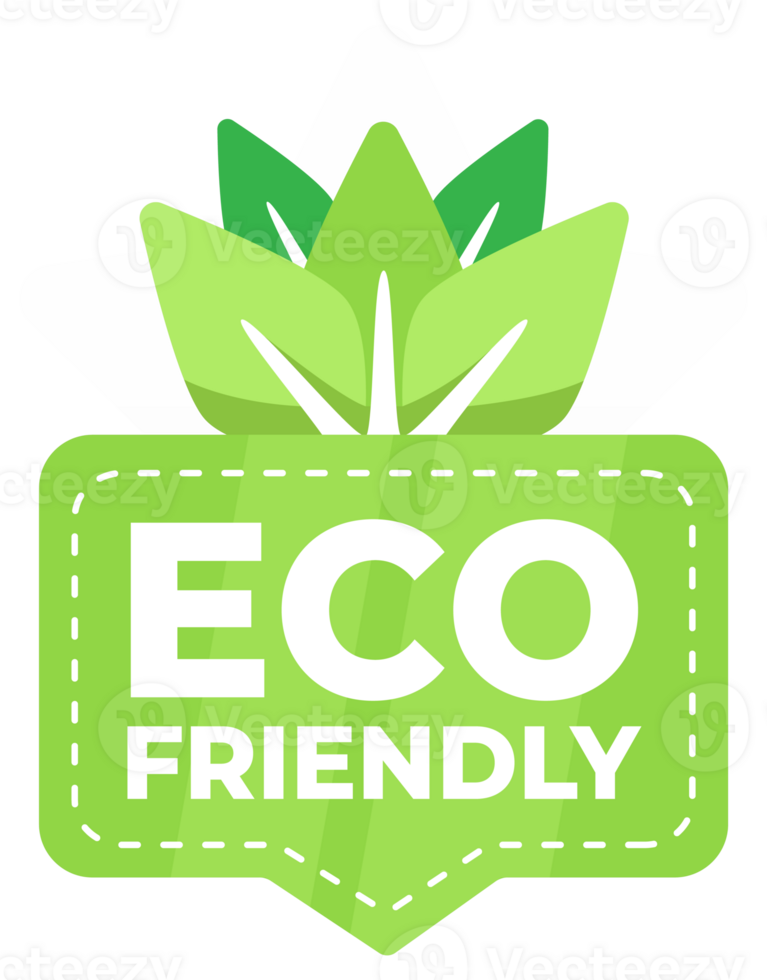 Green badge with leaf design promoting eco-friendly products and sustainable practices png