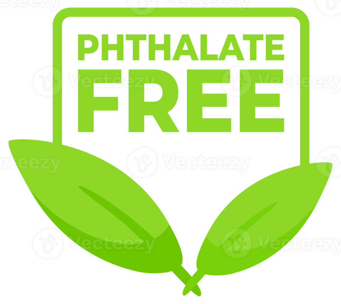 Set of green safety labels featuring Phthalate Free text and a leaf design, for health safe product packaging. png