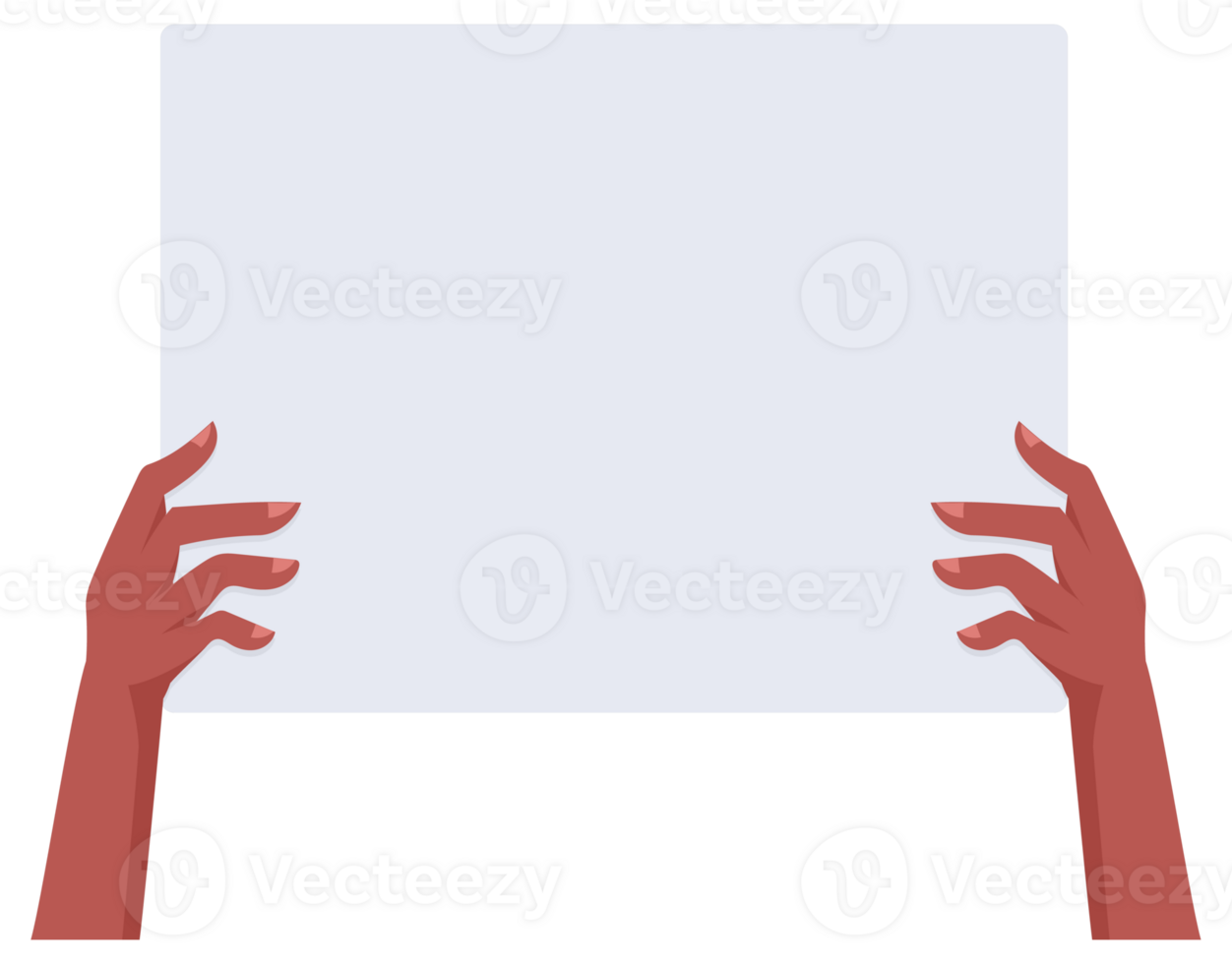 Hands holding blank white vertical banner placard png