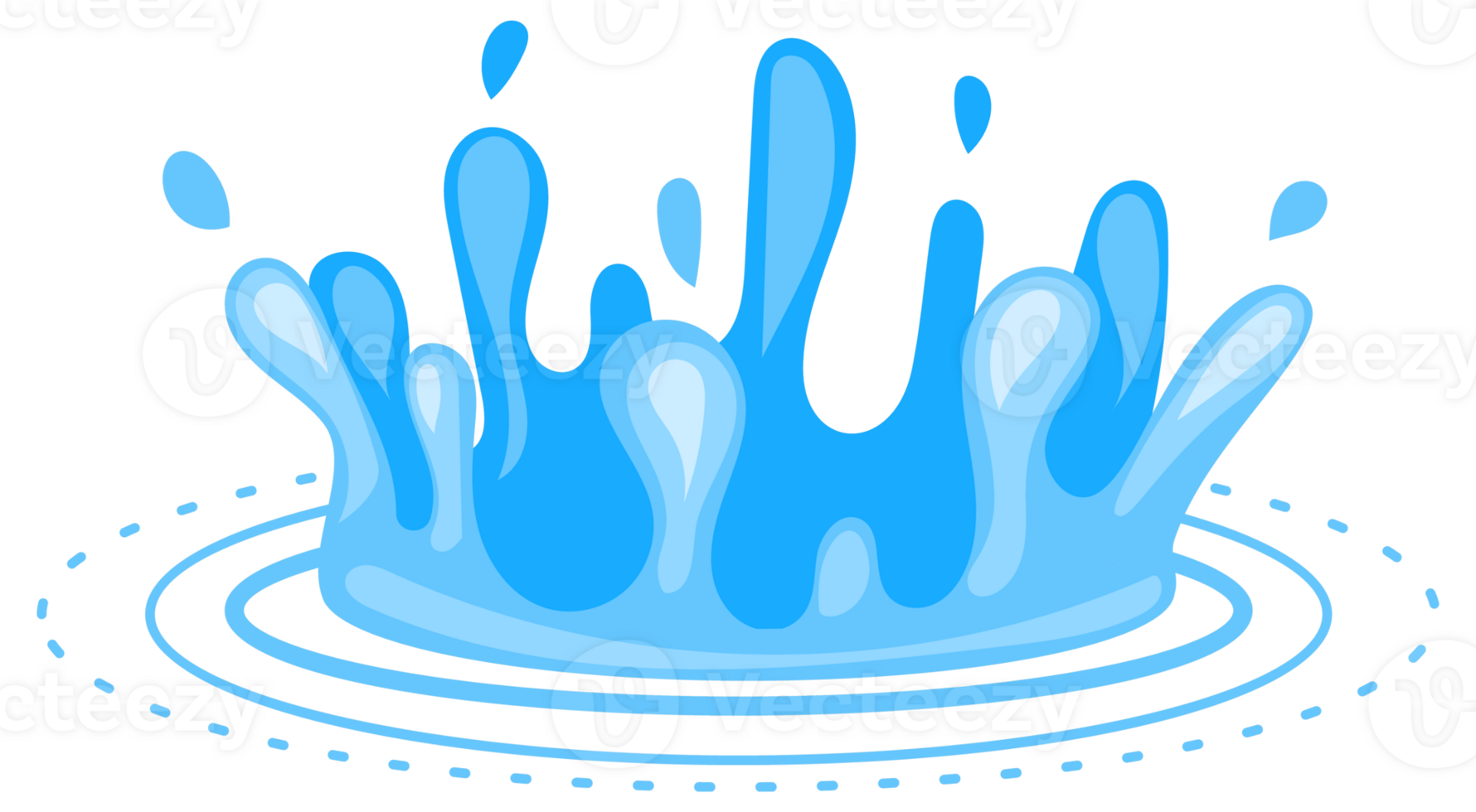 Set of blue water splashes flowing and splashing making different shapes png