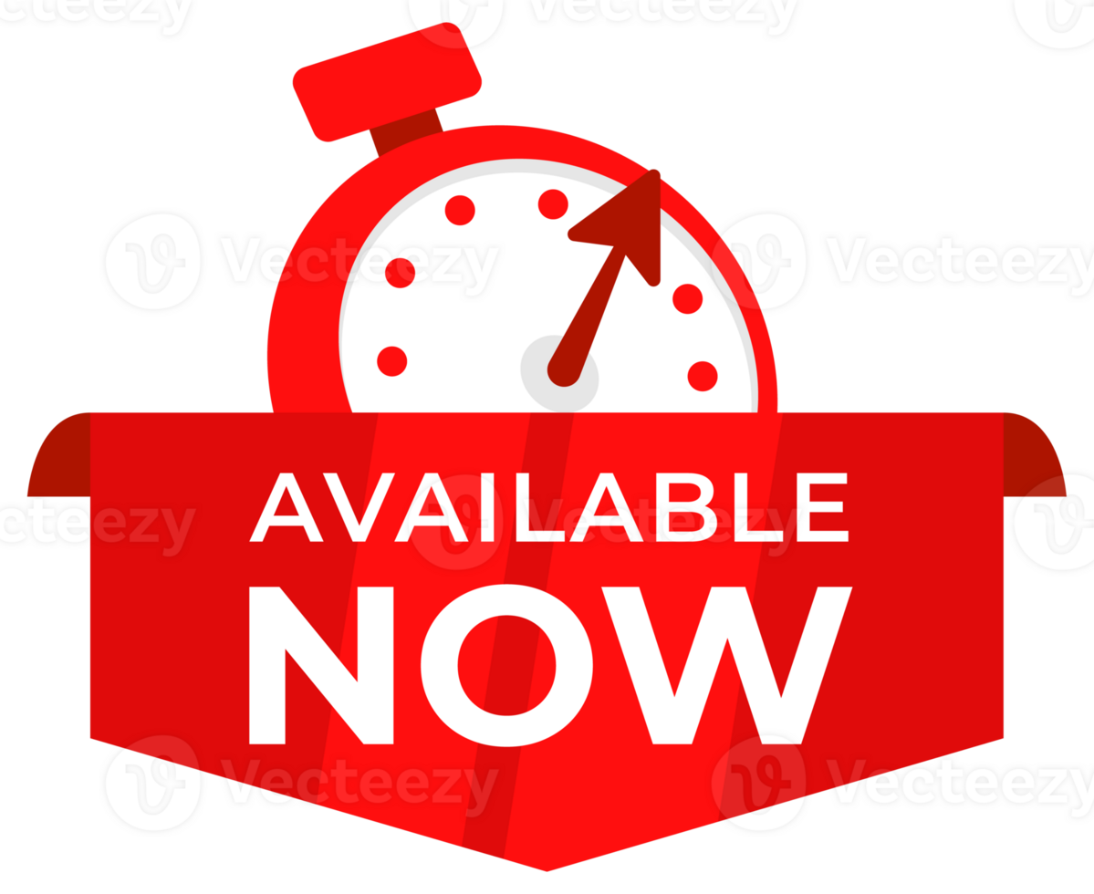 Instant Availability Alert Set of Available Now Banners with Stopwatch for Immediate Service or Release png