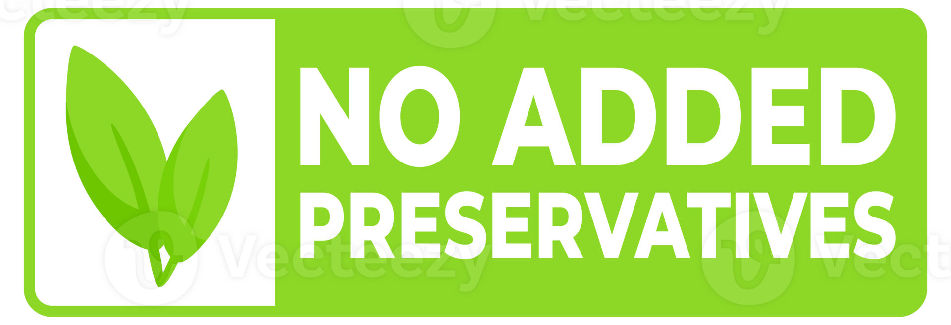 Green labels stating No Added Preservatives with a leaf symbol, ideal for natural and organic food packaging. png