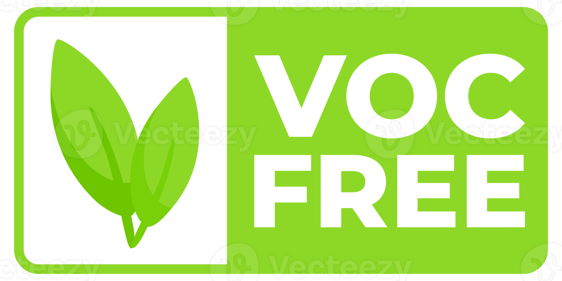 Set of green badges with the text VOC Free and a leaf icon, representing products that do not contain volatile organic compounds. png