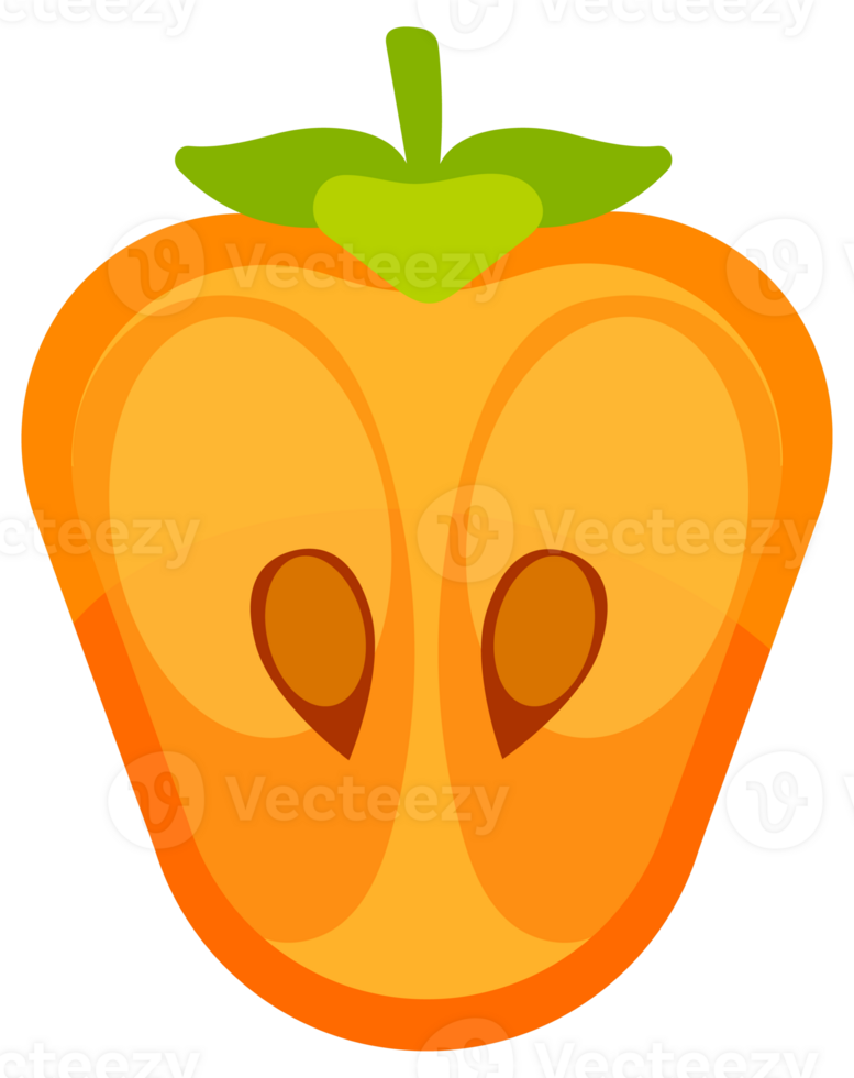 Persimmon set. Slice and whole of juicy persimmon png