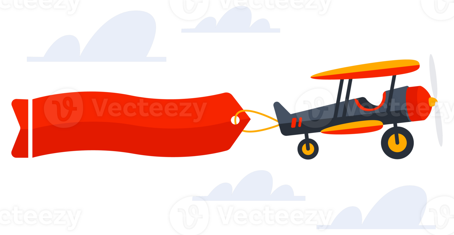 Retro styled plane with the ribbon. Attached banners to flying airplanes png