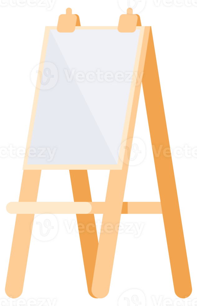 Different wooden easels, some holding blank canvases, perfect for art studios and aspiring artists png