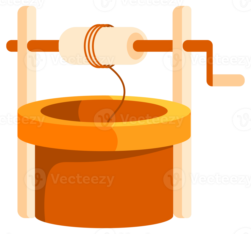 Water well set. Stone and wooden decorated peasant wells for water extraction png