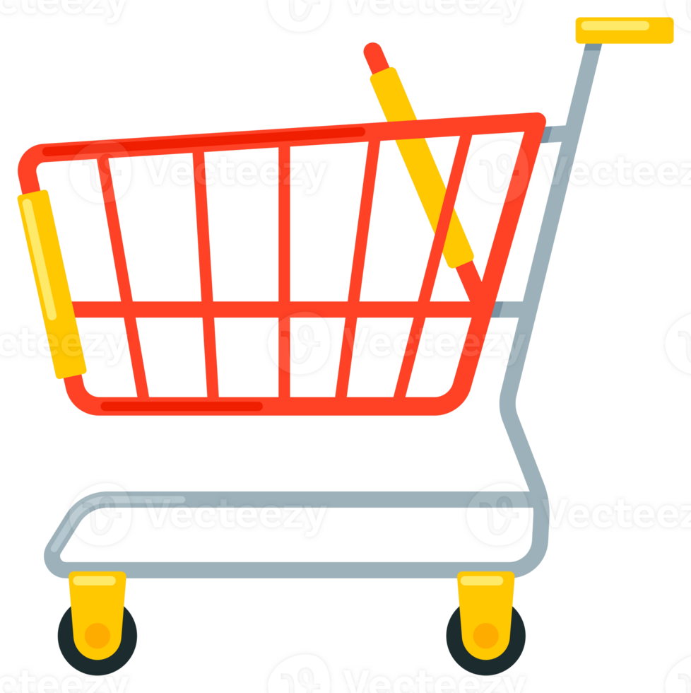 Set of empty supermarket carts and baskets for carrying groceries while shopping isolated on white background png