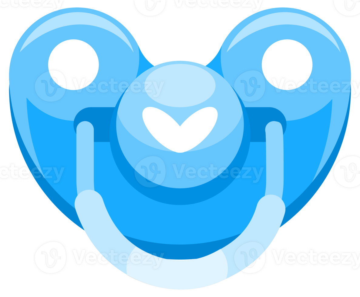 Four different baby pacifiers with blue silicone nipple and yellow handle, lying in various positions png