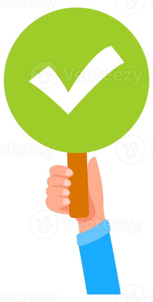 Hands holding yes and no round signs approving or disapproving png