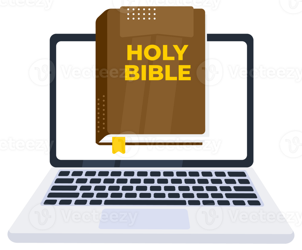 Holy bible on a laptop screen, studying scripture online concept png