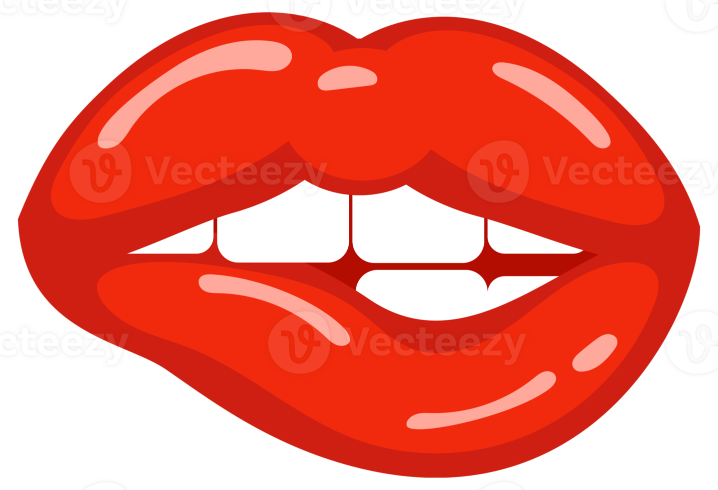Six variations of woman's red lips showing different facial expressions like speaking, smiling, surprised and showing tongue png