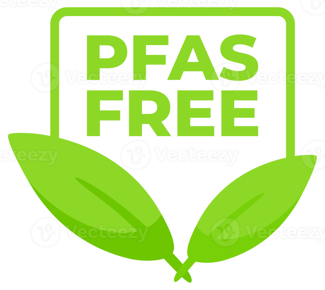 A set of PFAS Free badges in various designs with leaf motifs, indicating chemical free and environmentally safe products. png