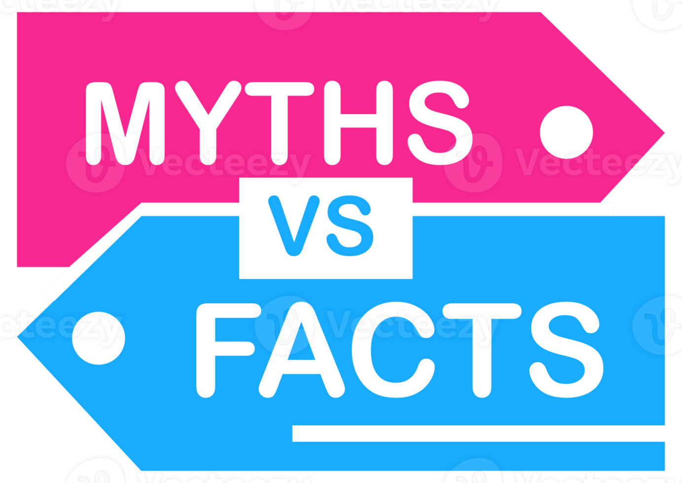 Colorful set of six logos showing the concept of myths versus facts, separating truth from lies png