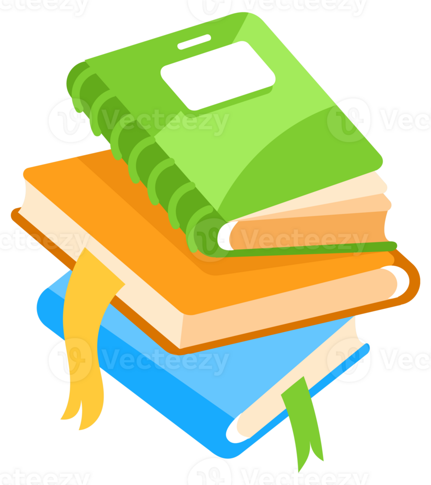Set of school supplies including a backpack, books, and writing utensils are laying on a table. png