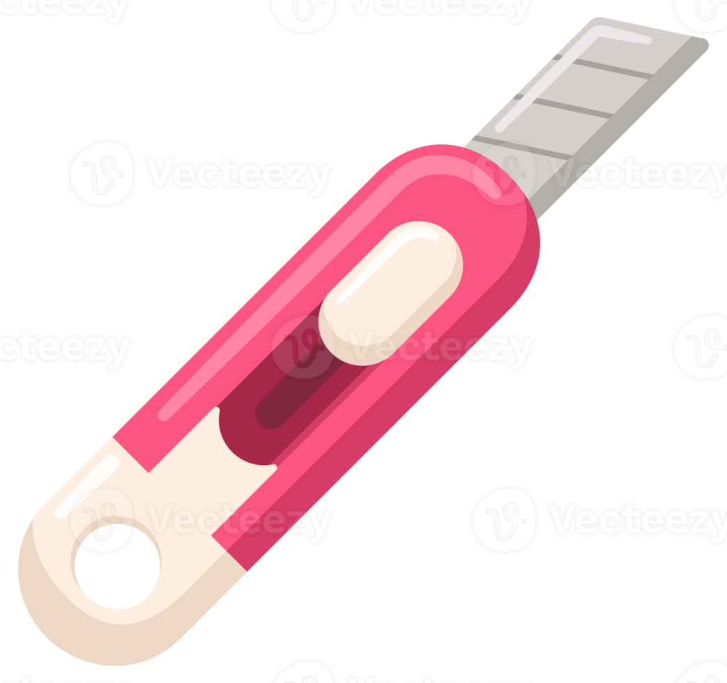 Collection of colorful utility knifes with sharp blades for cutting paper, cardboard and thin plastic materials isolated on white background png