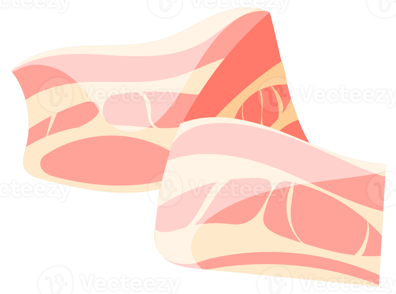 Bacon icons set. Raw or Smoked Bacon strips. Thin Fatty Slices of Pork Rashers. png