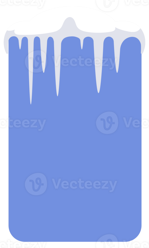 Set of snow caps of different sizes and shapes with hanging icicles is isolated on blue background png
