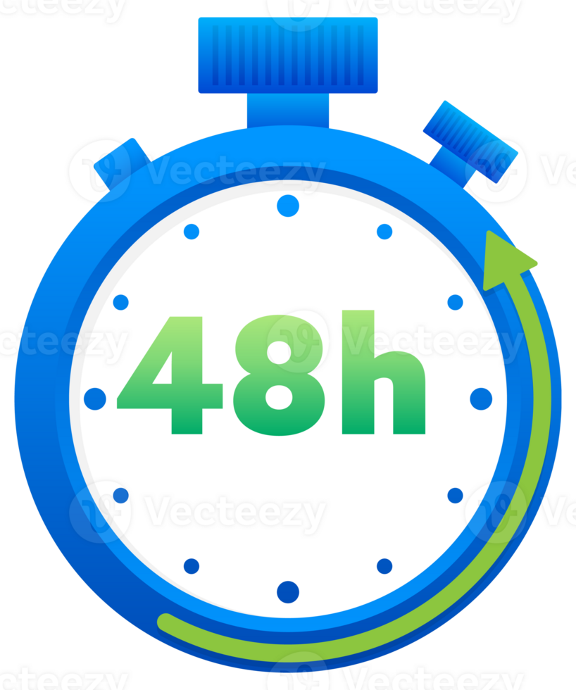 12, 24, 36, 48 and 72 hours clock arrow. Working and Delivery service effect time icons. Order execution. stock illustration png