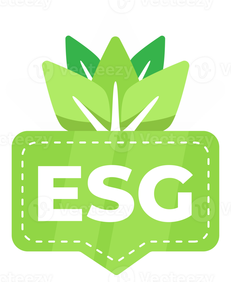 Green ESG sustainable badge design with leaf symbol for environmental, social, and governance standards png