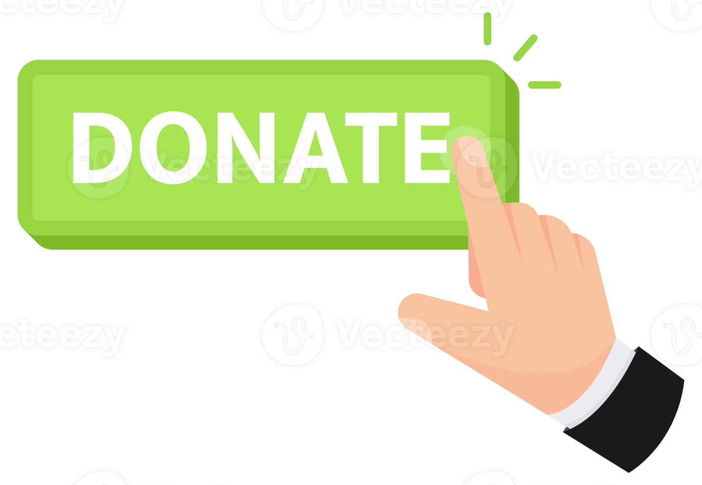 design of a hand clicking a Donate button, representing online charitable giving png