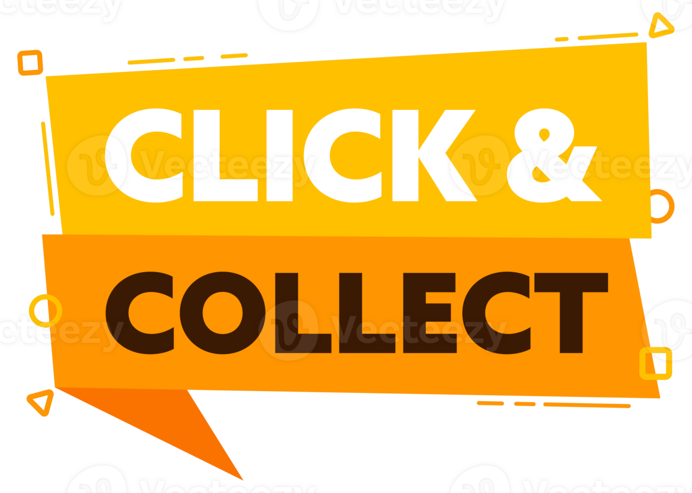 Speech bubble with the word Click and collect yellow label. stock illustration png