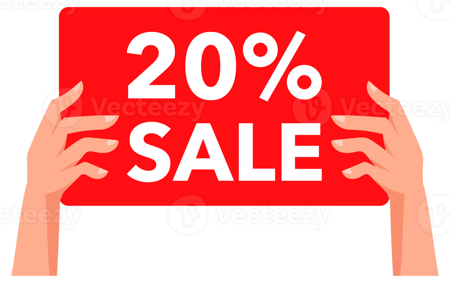 People holding red twenty percent sale signs banners png