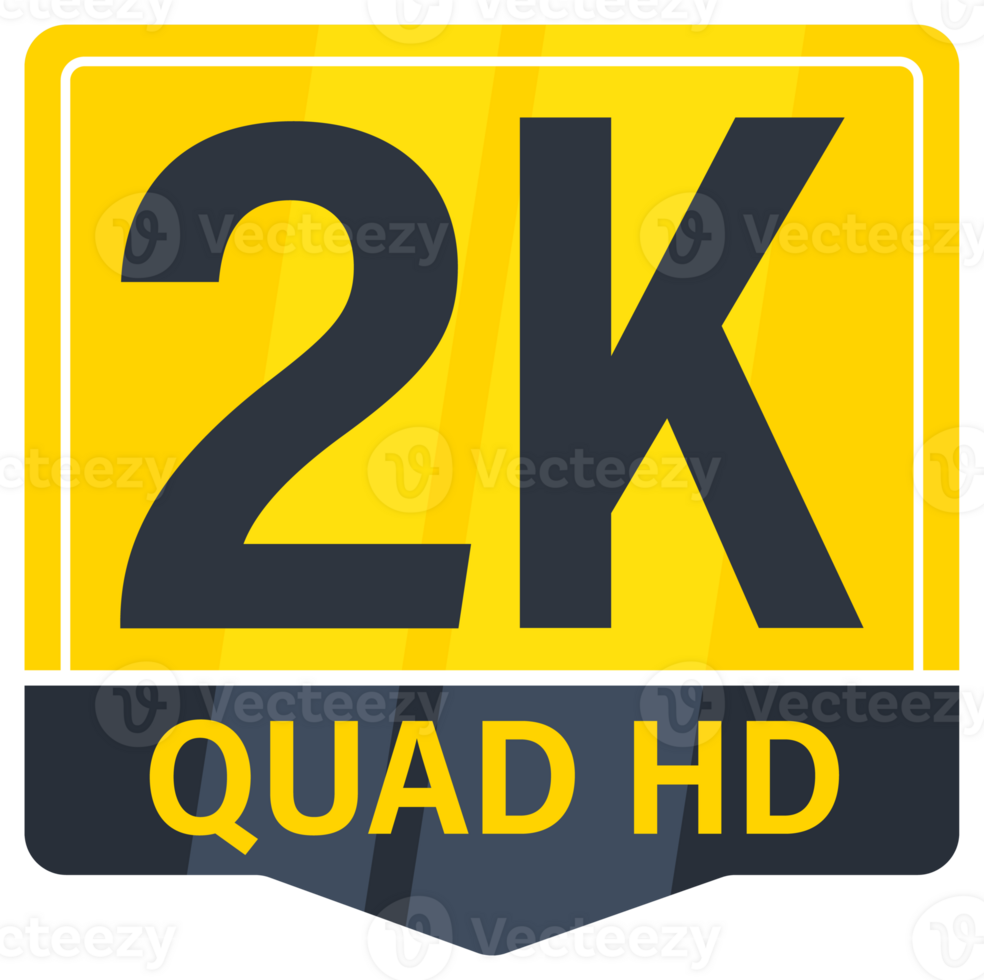 Set of modern yellow and black 2k resolution icons indicating high quality digital content png
