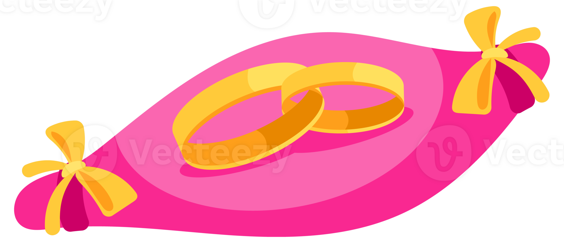 Golden wedding rings are lying inside and outside open red and pink boxes with different jewelry around png