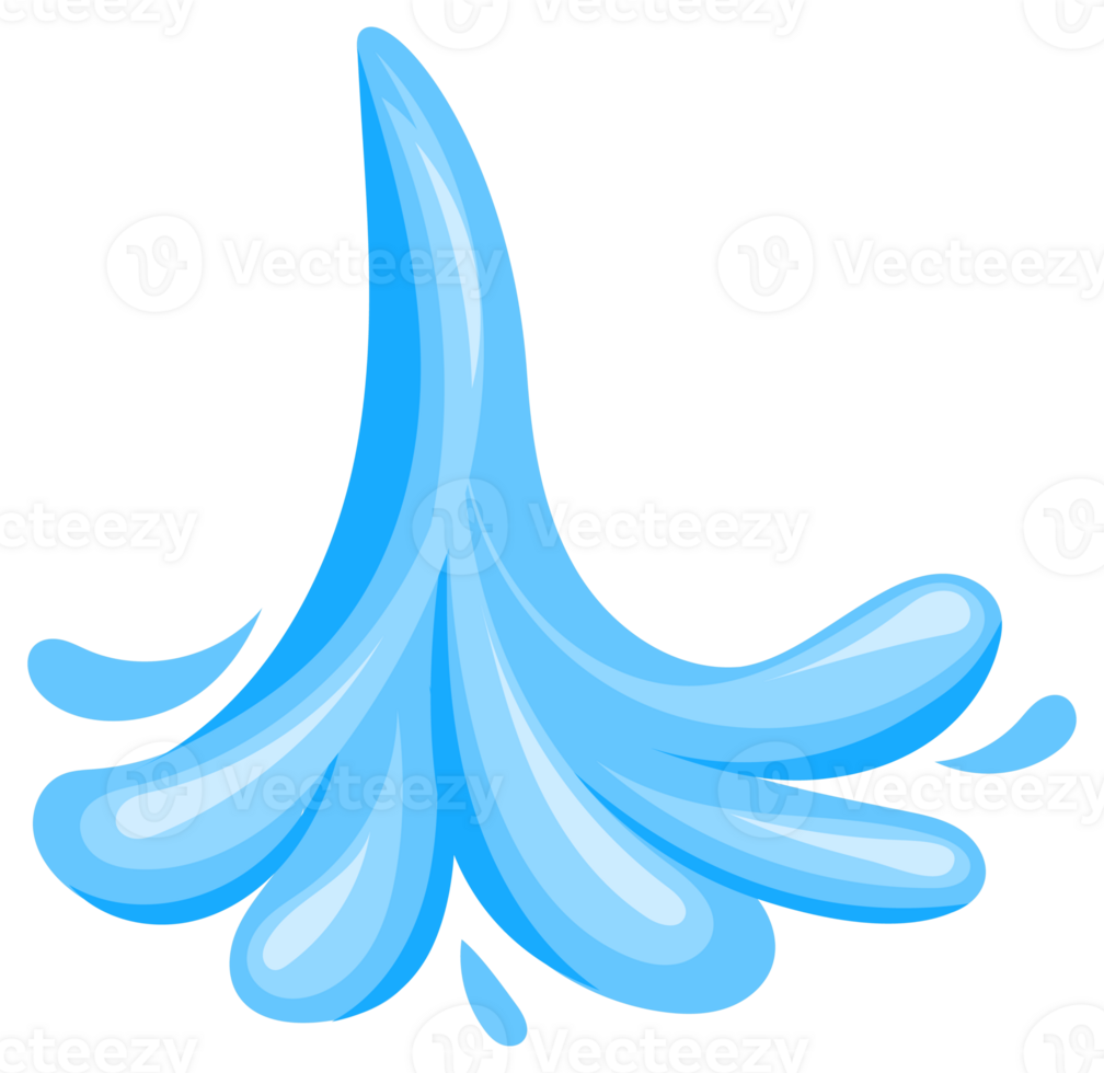 Set of blue water splashes flowing and splashing making different shapes png