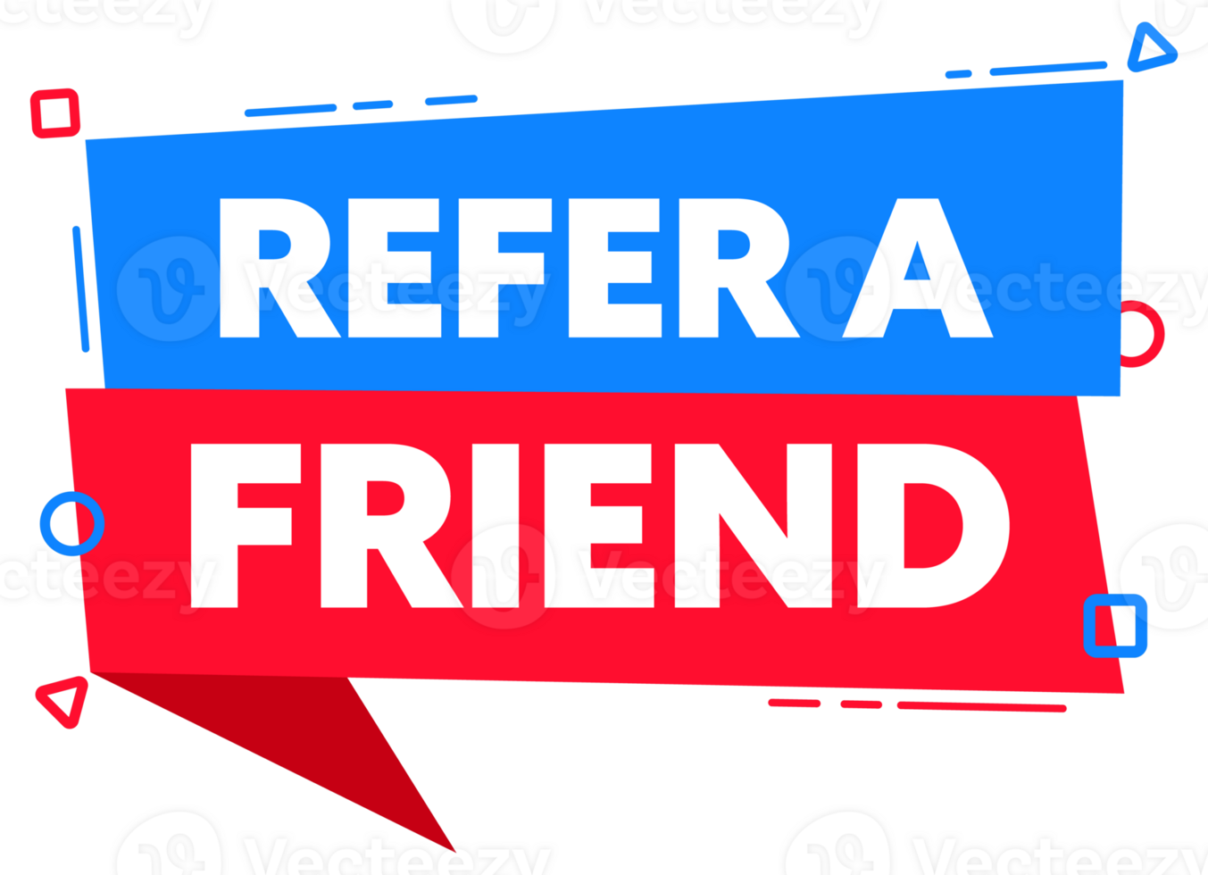 Speech bubble with the word Refer a friend blue and red label. stock illustration png