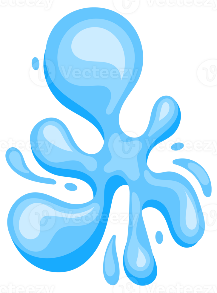 Set of blue water splashes flowing and splashing making different shapes png