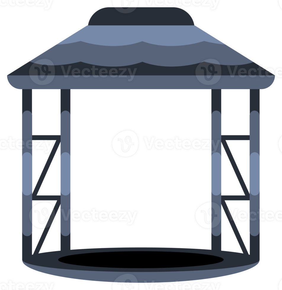 Four colorful illustrations depicting different gazebo styles, ideal for representing outdoor relaxation, garden design, or architectural diversity png