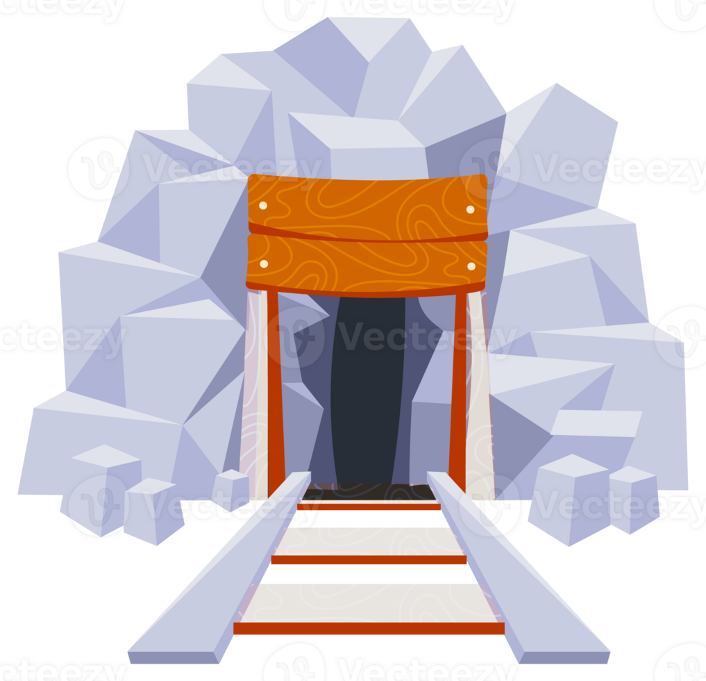 Mining icon set. Gold Mine tools. Pile of Valuable Minerals and Trolley. Retro tunnel. Old mine. png