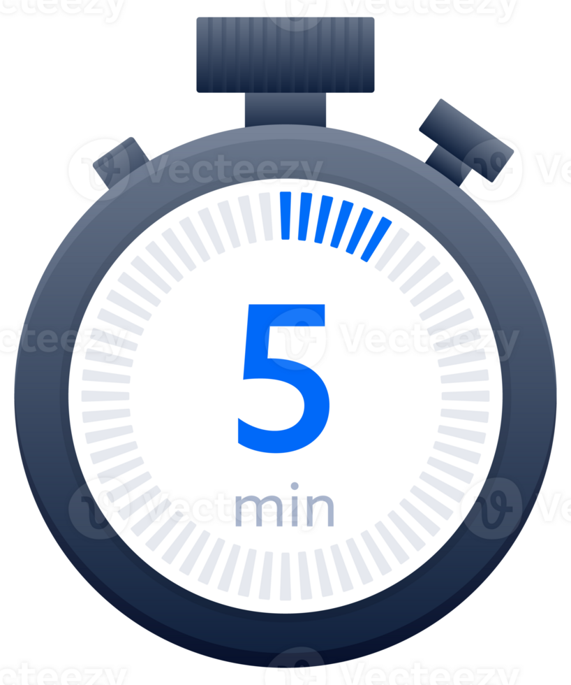5 min timer and Stopwatch icons. Countdown symbol. Kitchen timer icon. illustration png
