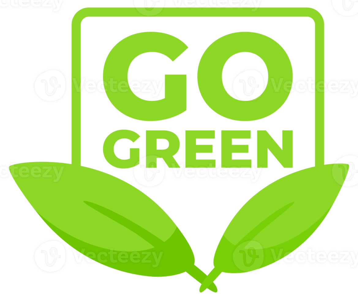 Collection of Go Green eco-friendly icons with leaf motifs, promoting environmental sustainability. png