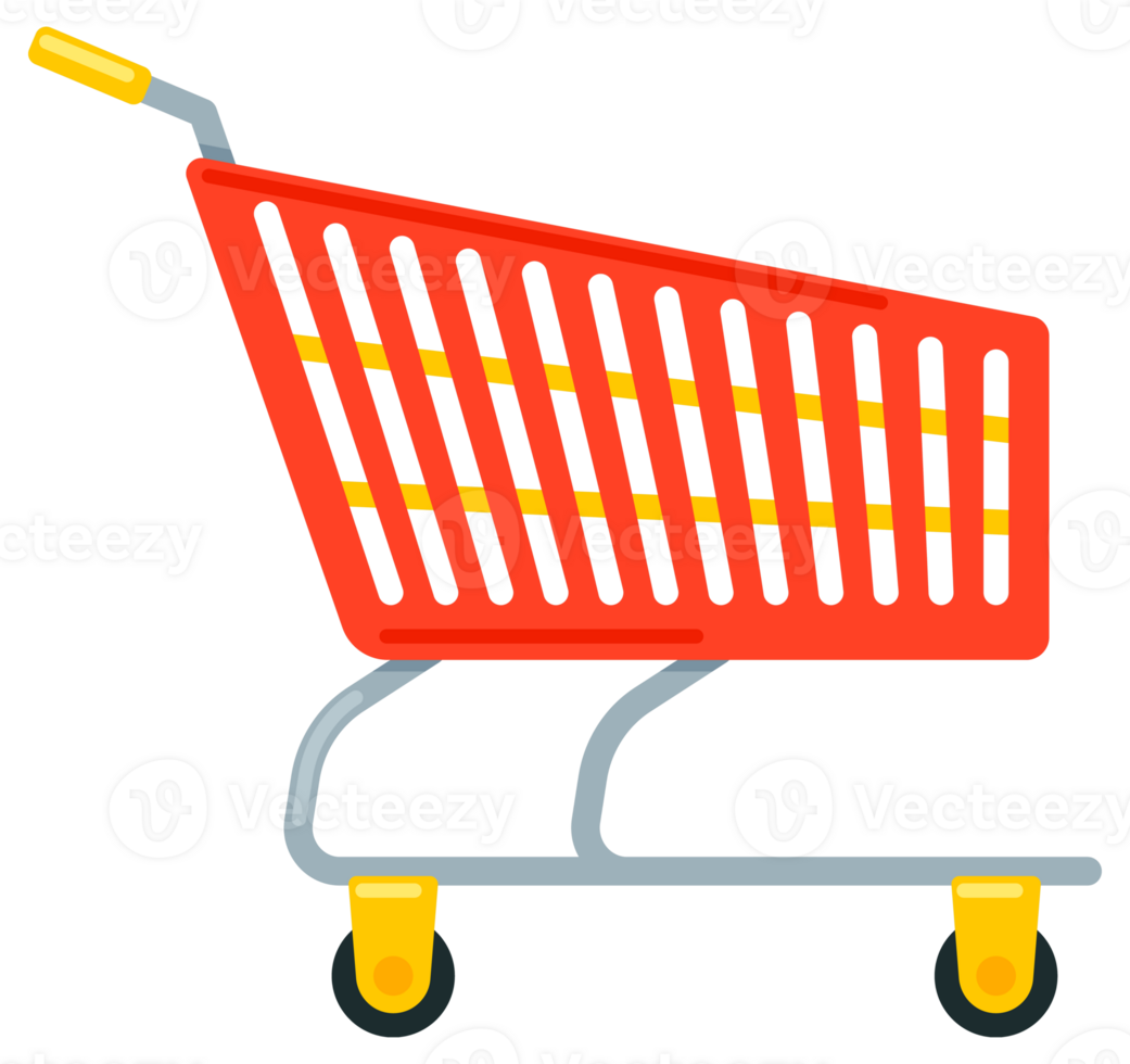 Set of empty supermarket carts and baskets for carrying groceries while shopping isolated on white background png