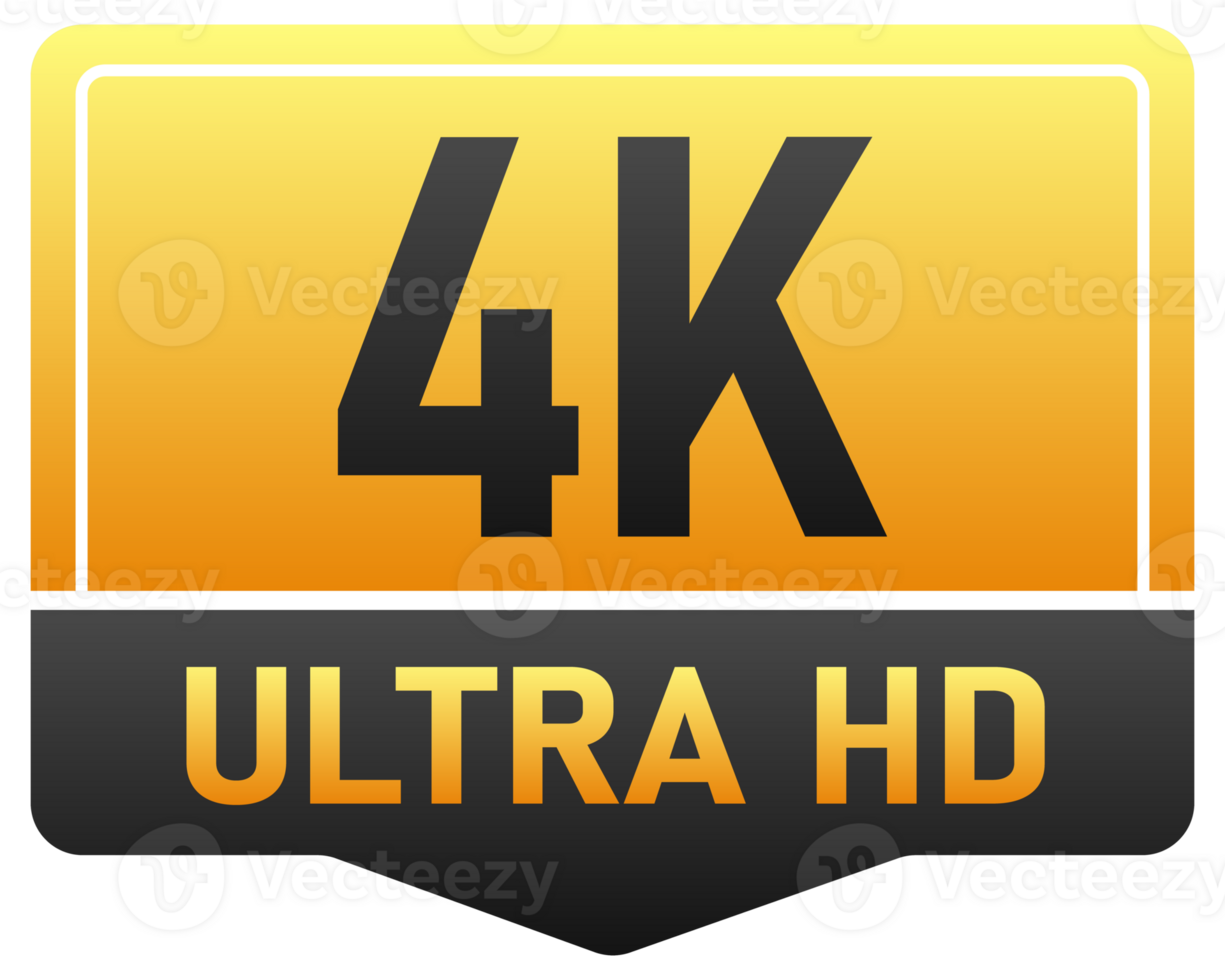 Set of gold and black icons indicating different resolutions from 720p to 8k ultra hd png