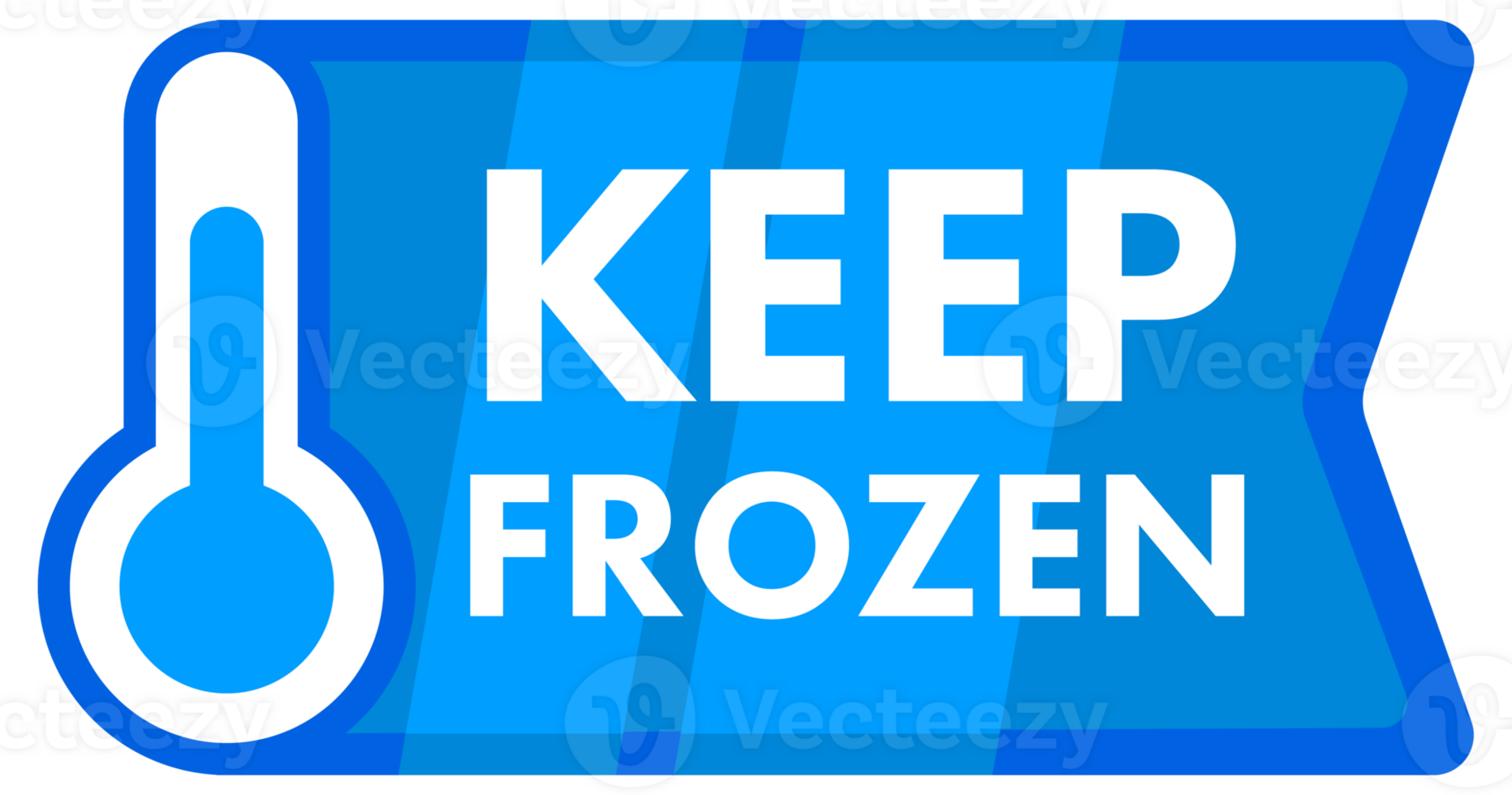 Set of blue Keep Frozen labels with snowflake and thermometer icons for frozen goods packaging png