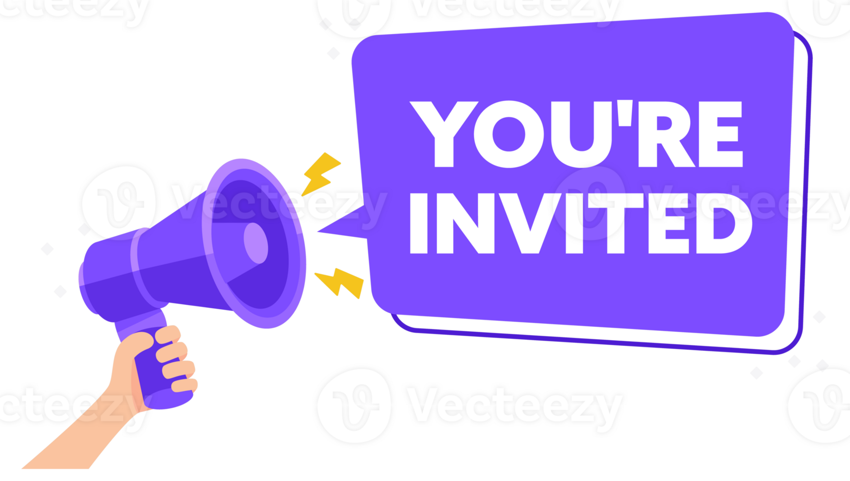 Friendly Invitation Announcement with Hand Holding Megaphone and You re Invited Message png
