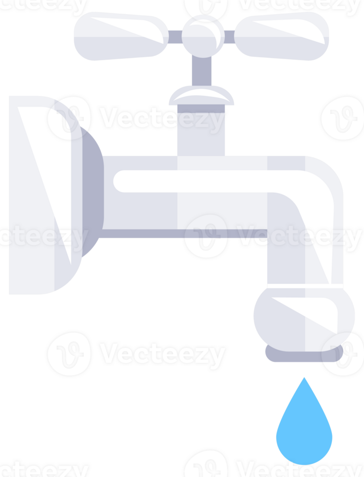 Four different illustrations of water taps leaking water drops, representing concepts like plumbing and water conservation png