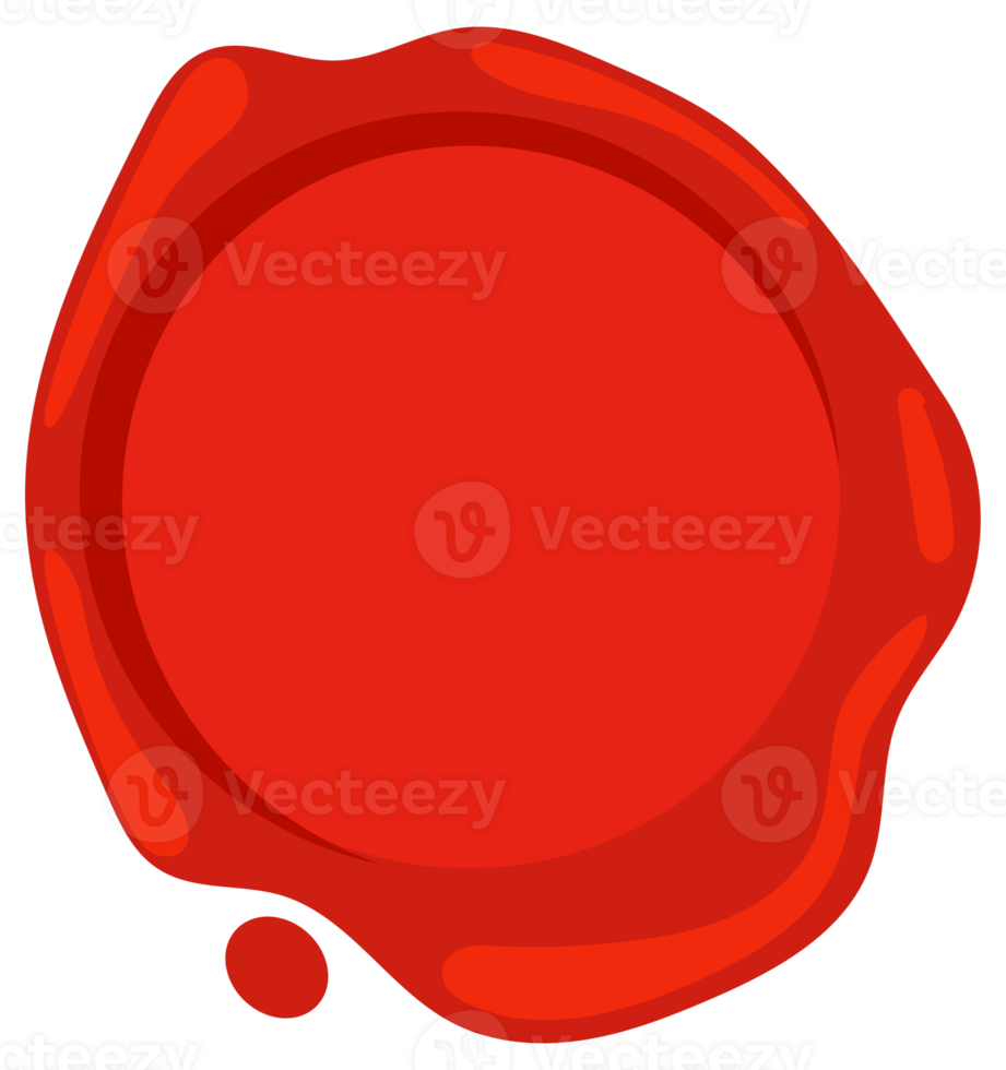 Collection of nine different red wax seal shapes including circle, square, star, heart and shield, isolated on white png