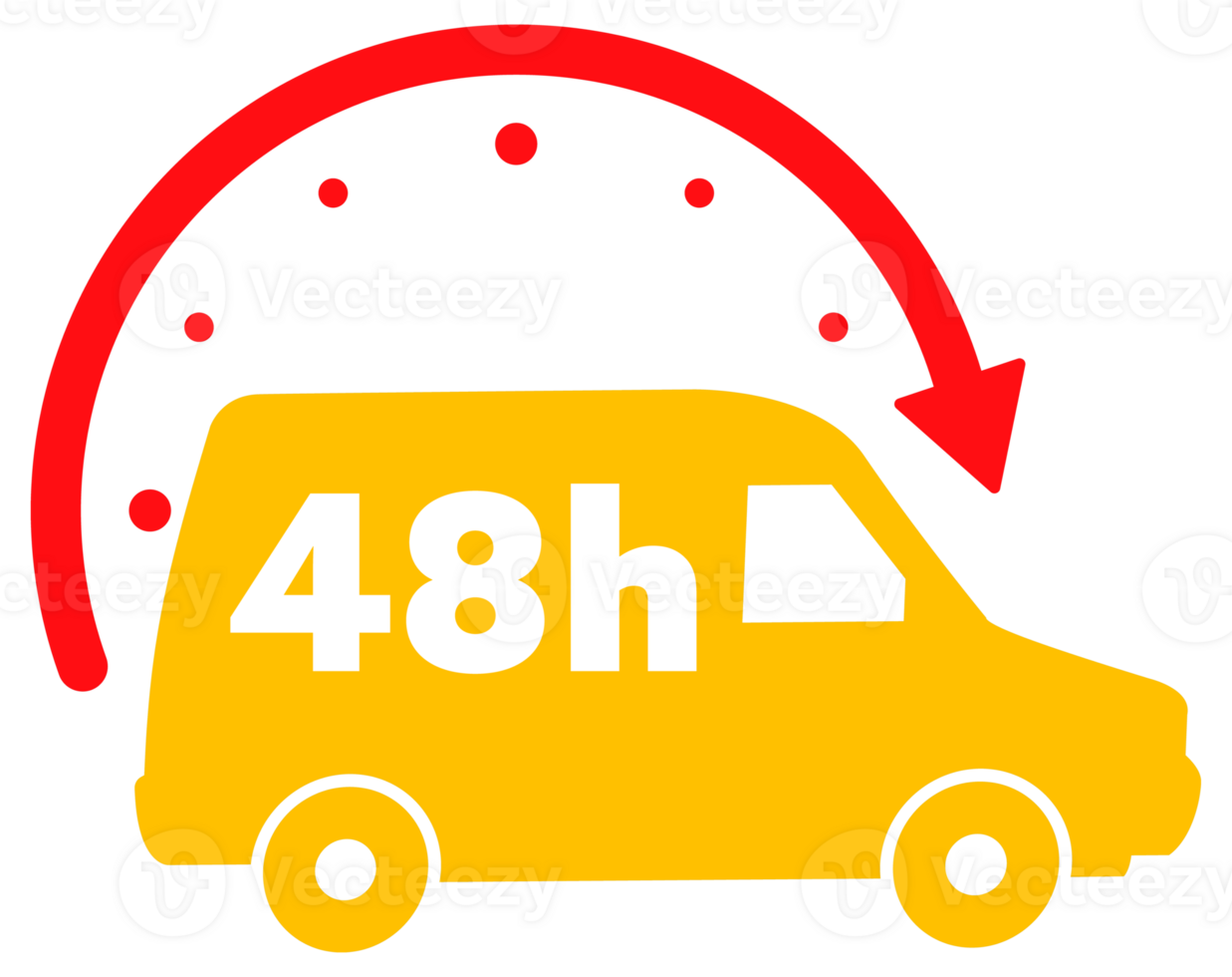 12, 24, 36, 48 and 72 hours clock arrow. Working and Delivery service effect time icons. Order execution. stock illustration png