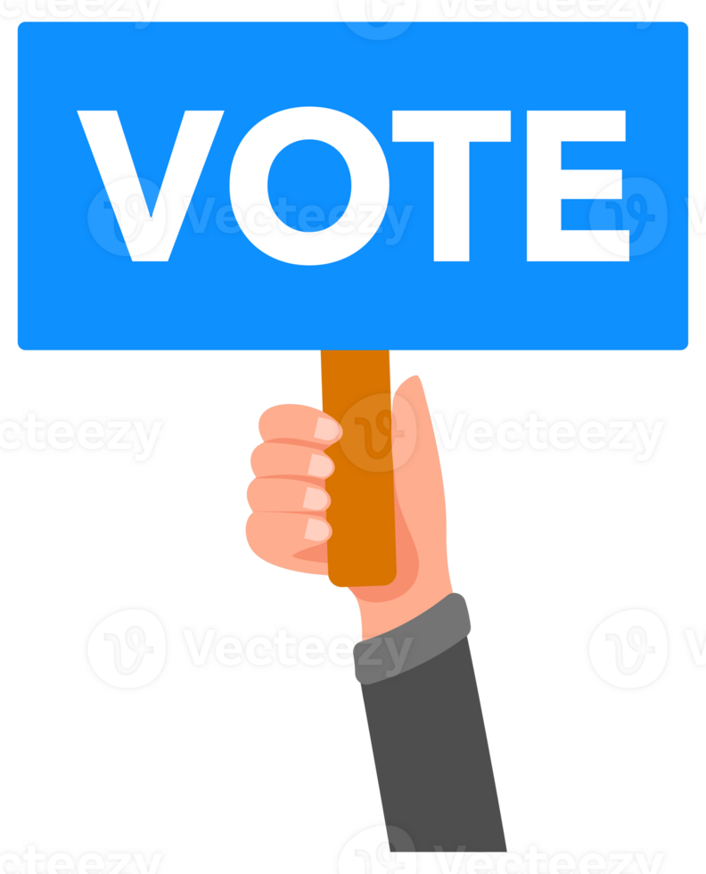 Hand holding vote placard sign up in air png