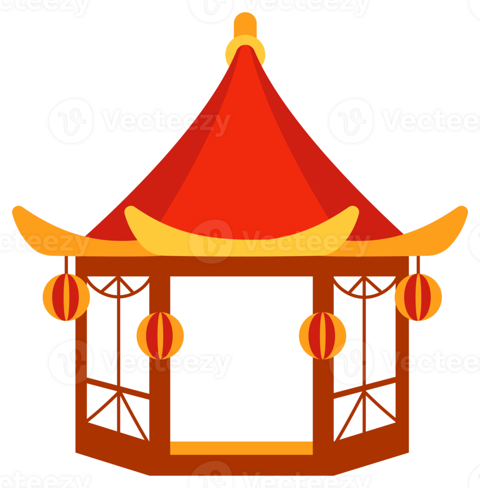 Four colorful illustrations depicting different gazebo styles, ideal for representing outdoor relaxation, garden design, or architectural diversity png