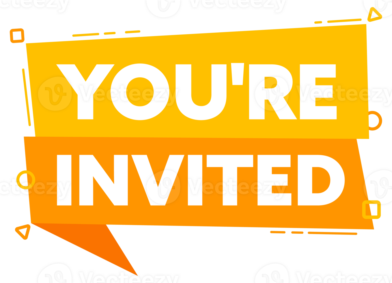 Speech bubble with the word You are invited yellow label. stock illustration png
