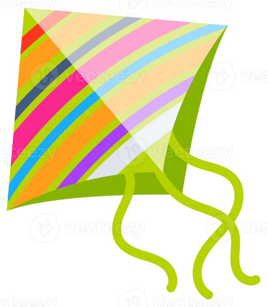 Kite in sky. Wind flying toy with ribbon and tail for kids. Cartoon kites png