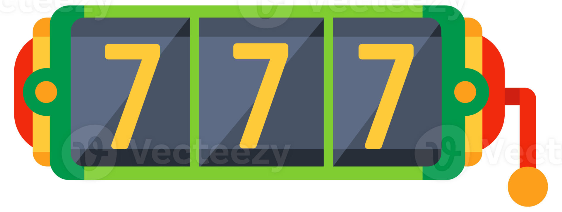 Set of different slot machines with spinning and gambling symbols showing the winning number seven combination png