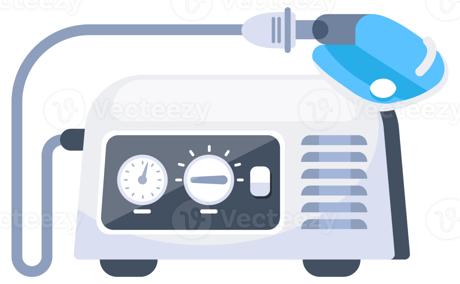 Nebulizer. Compressor Inhaler with long air tube. Medical machine with mask and aerosol compressor. illustration. png