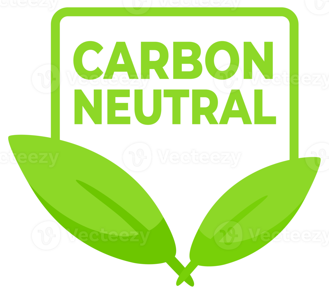 Environmentally conscious labels in green with Carbon Neutral text and a leaf symbol, for products supporting sustainable practices. png